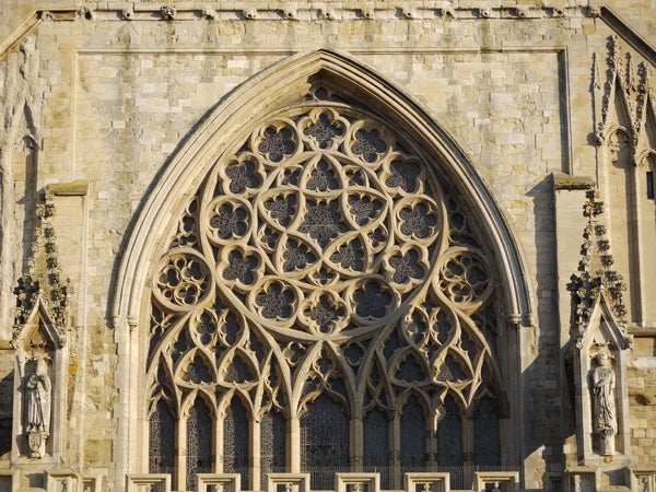 Detailed photo of cathedral's intricate rose window.