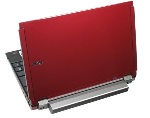 Dell Latitude E4200 laptop with a red lid.