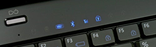 Close-up of Dell Latitude E4200 keyboard with status indicators.