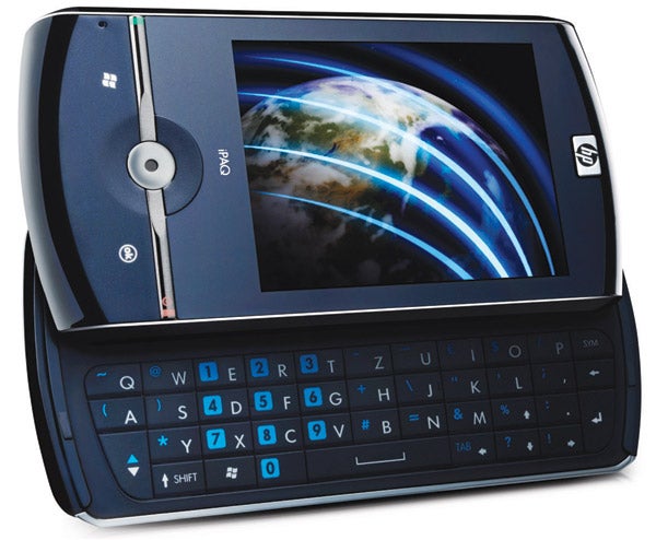 HP iPAQ Data Messenger smartphone with slide-out keyboard.