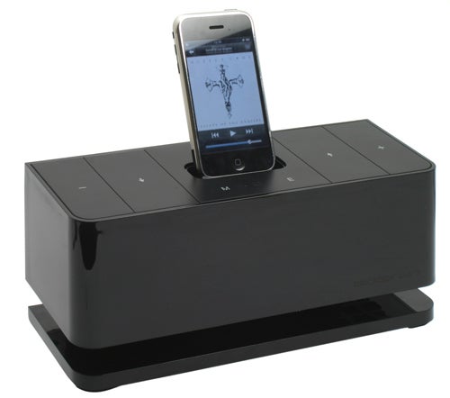 Gear4 Blackbox 24/7 speaker with docked iPhone.