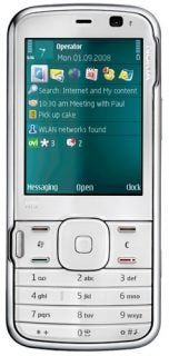 Nokia N79 smartphone displaying date and menu icons.