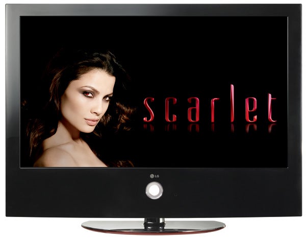 LG 37LG6000 LCD TV displaying "Scarlet" advertisement.