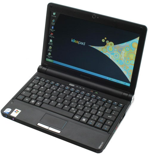 Lenovo IdeaPad S10e netbook with screen turned on.
