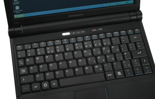 Close-up of Lenovo IdeaPad S10e keyboard and screen.