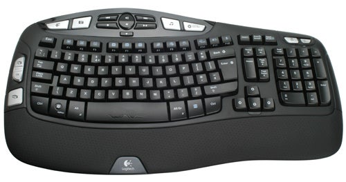 Logitech Cordless Desktop Wave Pro keyboard on white background.