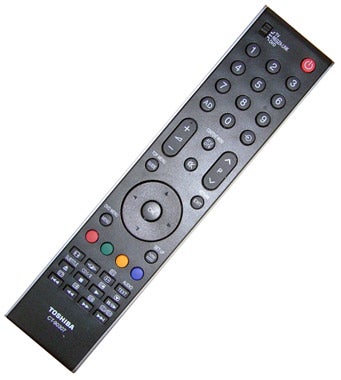 Toshiba Regza TV remote control on a white background.