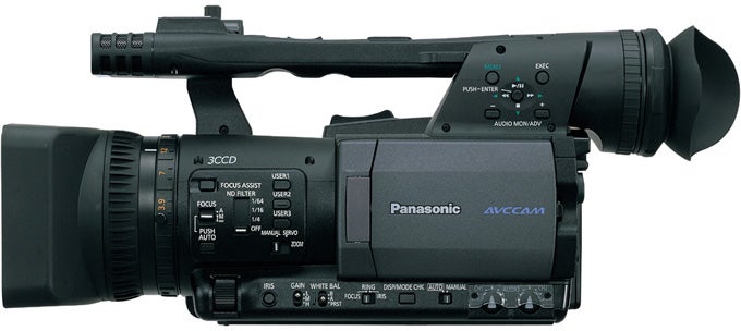 Side view of Panasonic AG-HMC151E professional camcorder.