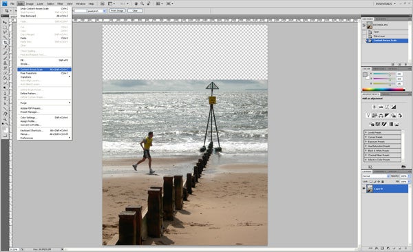 Screenshot of Adobe Photoshop CS4 editing coastline photo.