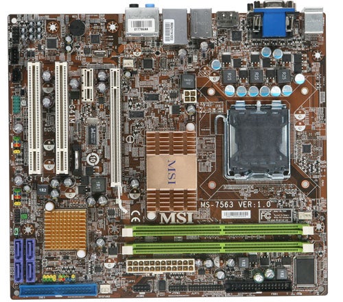 MSI G41M Micro ATX Motherboard with CPU socket and ports.