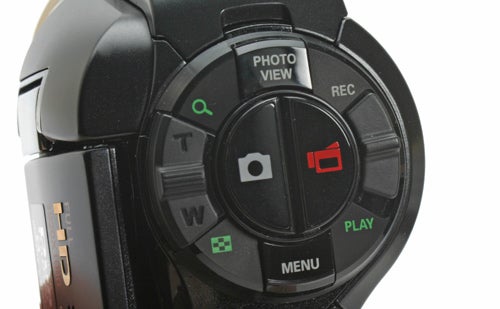 Close-up of Sanyo Xacti VPC-HD2000 camcorder control buttons.