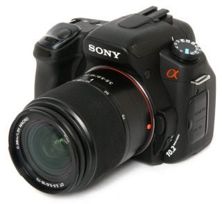 Sony Alpha A300 DSLR camera with lens attached.