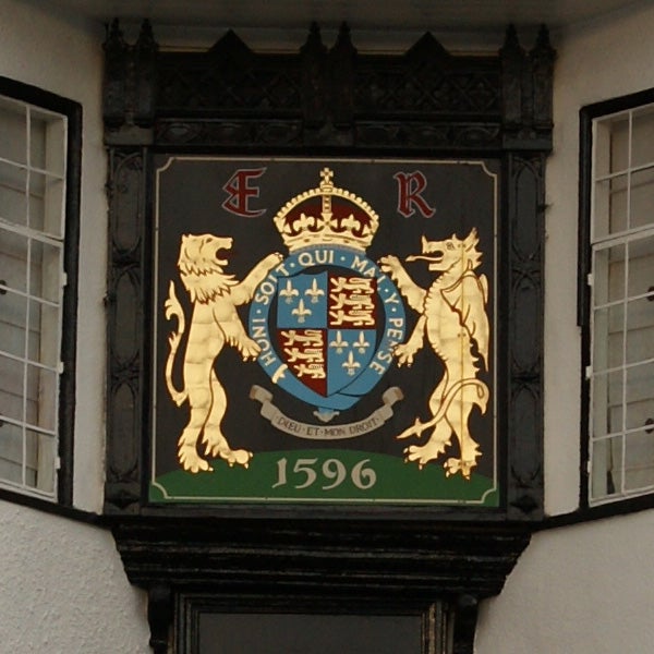 Coat of arms with lions on building facade dated 1596.
