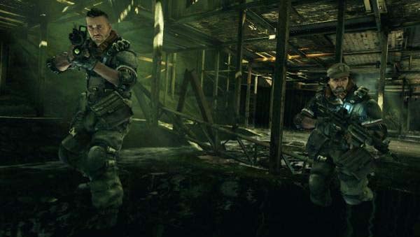Two characters in a scene from Killzone 2 video game.