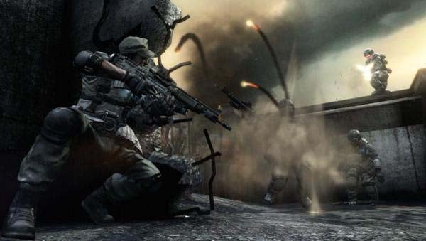 Screenshot of intense combat from the game Killzone 2.
