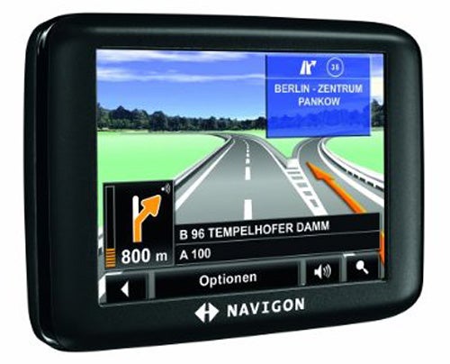 Navigon 1210 Sat-Nav device showing a navigation screen.