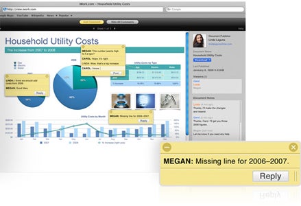 Screenshot of Apple iWork '09 showing household utility costs chart.