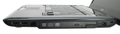 Side view of Toshiba Satellite A350-11N laptop showing ports.
