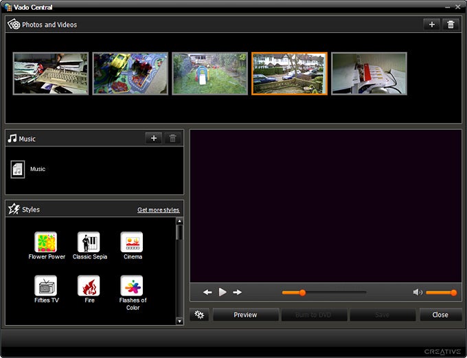Screenshot of Creative Vado Central software interface.