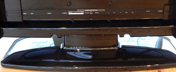Close-up of Goodmans LCD TV base and lower screen edge.