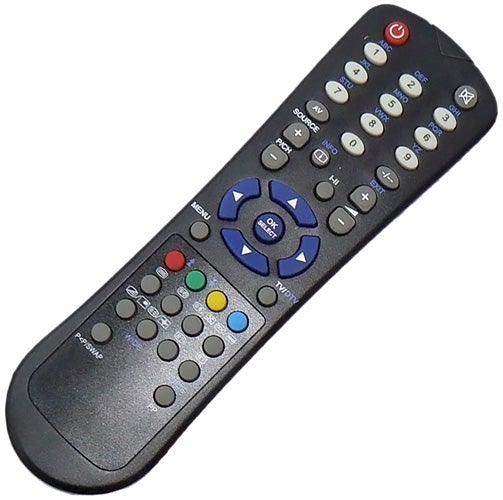 Tesco Technika television remote control on white background.