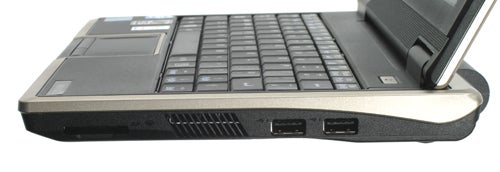 Side view of Toshiba NB100-128 netbook showing ports.