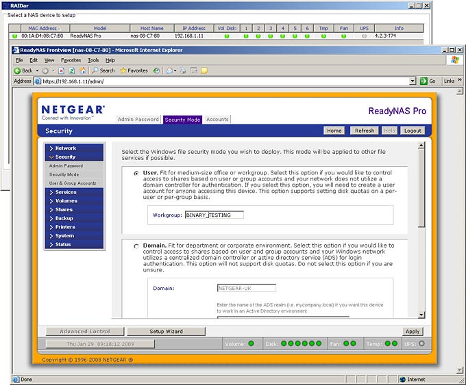 Screenshot of Netgear ReadyNAS Pro configuration interface.