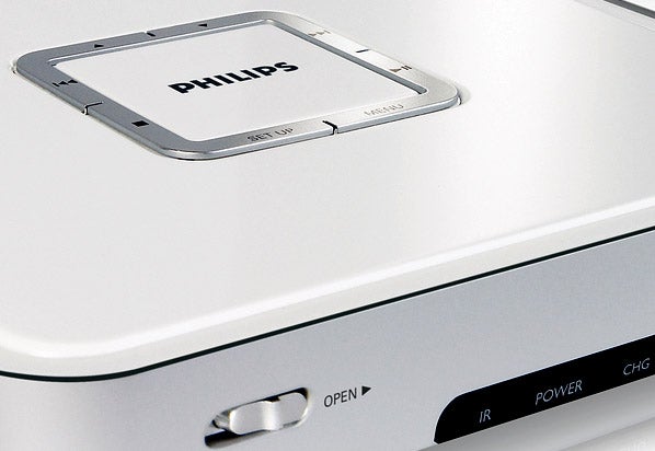 Close-up of Philips PET712 Portable DVD Player's controls.