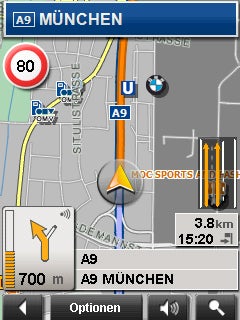Screenshot of Navigon MobileNavigator 7 map interface.
