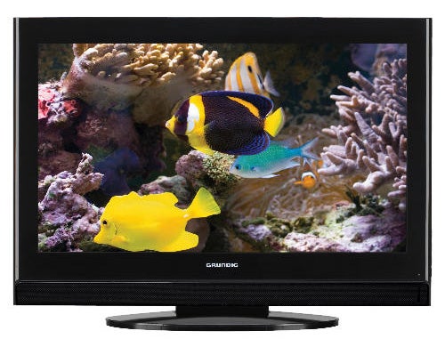 Grundig GU37BLKSE LCD TV displaying vibrant underwater scene.