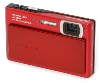 Olympus mju 1040 digital camera in red.
