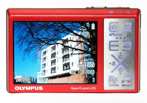 Olympus mju 1040 camera with displayed photo on LCD screen.