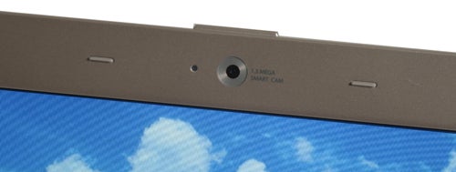Close-up of LG X110 Netbook's webcam and microphone.