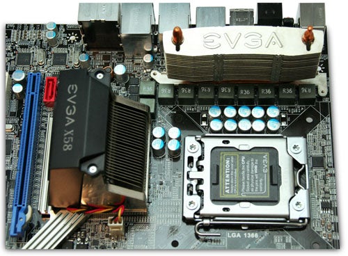 EVGA X58 SLI motherboard without components installed.
