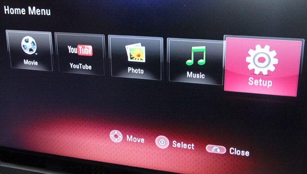 LG BD370 Blu-ray player's on-screen home menu interface.