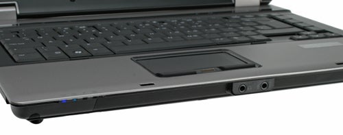 Close-up view of HP Compaq 6730b laptop's keyboard and ports.