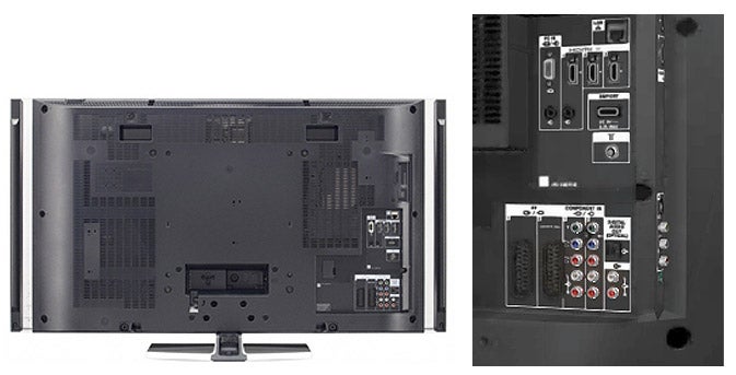 Rear view of Sony Bravia 55-inch LCD TV showing ports.