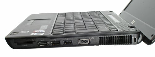 HP Compaq 2230s notebook side ports and cooling vent.
