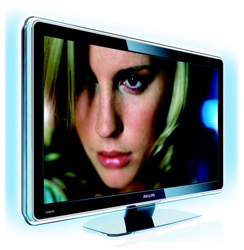 Philips Cineos 32PFL9613D LCD TV displaying a woman's face.