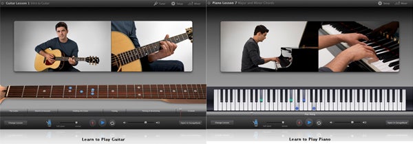 Screenshots of Apple iLife '09 guitar and piano lessons.