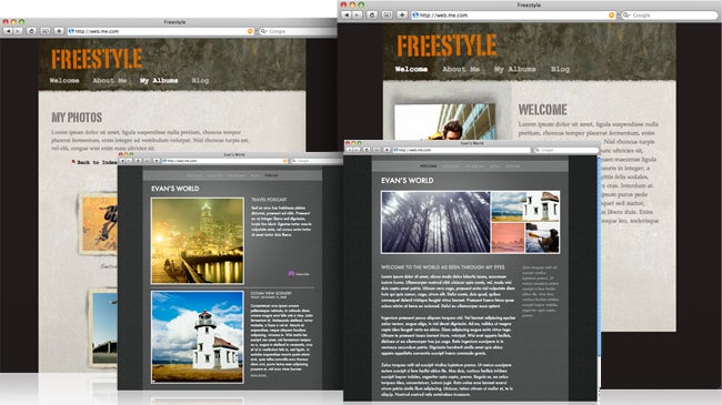 Screenshot of Apple iLife '09 interface with website templates.