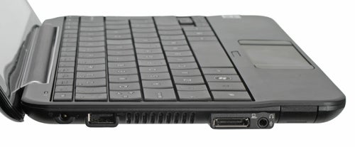 Close-up view of HP Compaq Mini 700 netbook keyboard and ports