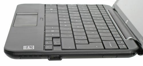 Close-up of HP Compaq Mini 700 keyboard and touchpad.