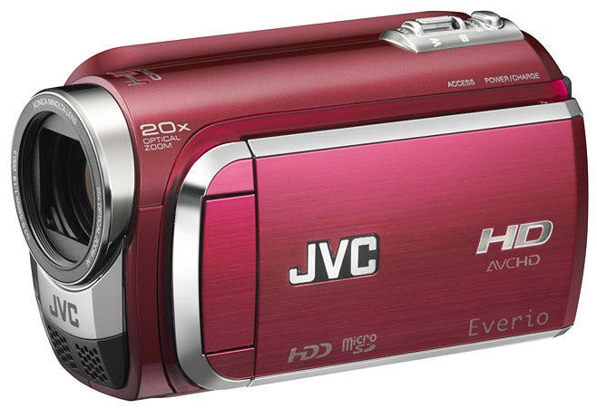 JVC Everio GZ-HD300 camcorder in red.