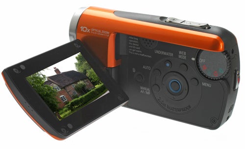 Panasonic SDR-SW21 camcorder with open LCD screen.