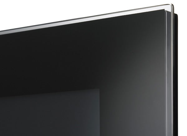 Close-up of LG 50PS8000 plasma TV corner design.