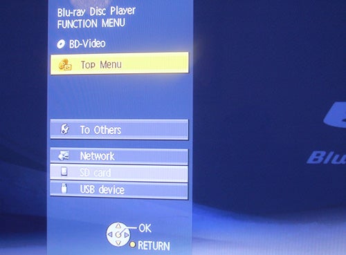 Panasonic DMP-BD60 Blu-ray player on-screen menu options.