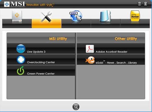 Screenshot of MSI X58 Pro motherboard utility software interface.