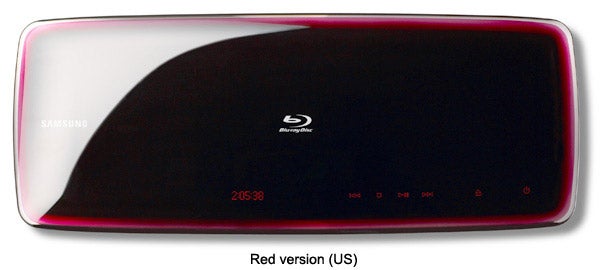 Samsung BD-P4600 Blu-ray Player in red, front view.