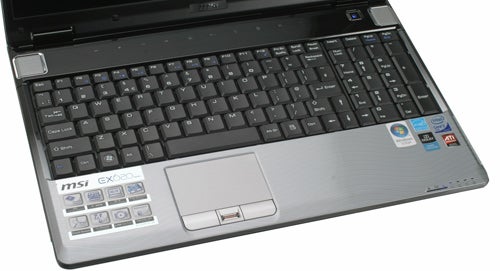 MSI EX620 notebook keyboard and touchpad close-up view.